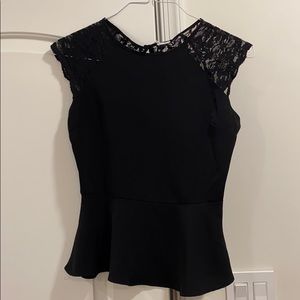 Black Peplum Style Top with Lace Detailing